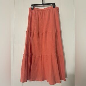 Cotton Peach Lightweight Tiered Midi Skirt